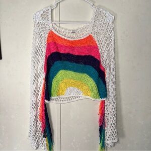 Women’s cropped crochet rainbow top size small